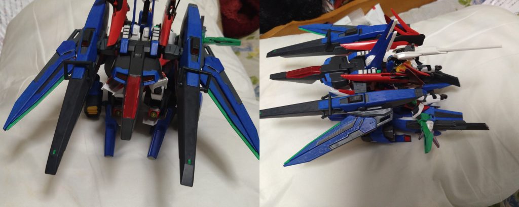 『イクシードリベロ』大型スラスターユニットを増設しているパーツを装着することでリベロは機動性と加速性を飛躍的に向上させる。それが『イクシードリベロ』なのだ。ユニットパーツはMAクラスの推進力を付与しており、これにより空中や宇宙空間、更には水中戦ですら得意とすることになった。また、『GNフィールド』による防御も可能。それを利用して大気圏突入もできる。