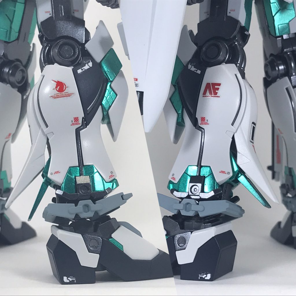 下半身アップビュー。右脚にはユニコーン、左脚にはAEのロゴを貼ってみました。