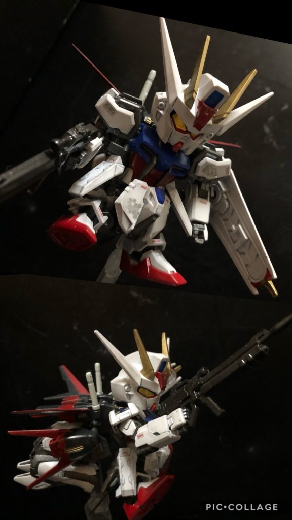 キラ「全然安心できませんよ!」ムウ「ははーん、スペック的な問題だな?」キラ「え、スペックですか?」ムウ「いいか?よく聞けよ?スペックはな、従来のストライクをSD化した事によって、身長比で約50%の大きさになっている。だがバッテリーの容量は変わらない。むしろ顔の隙間にバッテリーを仕込む事で従来より大幅に活動時間が向上しているんだ。」キラ「そんな馬鹿な!?」ムウ「小さくなったんだからエネルギーも使わんだろうが。」キラ「無茶苦茶な理論ですよ!」ムウ「細かい事気にすんな!モテなくなるぞ。」キラ「それはありえません!」ムウ「大した自信じゃないか。」キラ「主役ですよ?それに初期の頃の僕、めちゃかわいいじゃないですか。それがこんなかわいい機体に乗ったら、余計にモテてしまって困ると思うんです。」ムウ「それは困るな。」キラ「ですよね?」ムウ「だが安心しろよ。元に戻せる機構もついてるぜ。」キラ「本当ですか!?」ムウ「なんだよ、疑ってるのか?俺は不可能を可能にする男だぜ?見てろよ、ぼうず。」