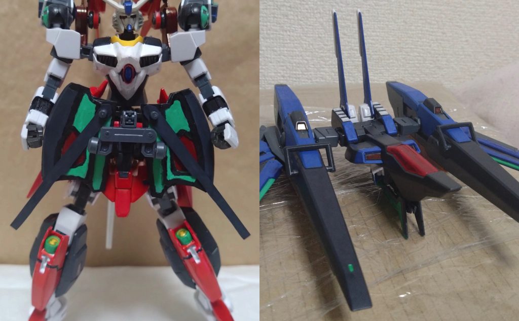 さて、今回はもう一つの形態を紹介するのですが…その前に。 〜ここで『機動時空転移 ガンダムリベロ』のストーリー、第3話に〜 前回、宇宙世紀の世界からニノ・ニノマエとその従姉妹のカナを救出したX(クロス)はアジトである船に2人を乗せ、新たなメンバーとして迎え入れた。メンバーである女海賊に2人は自己紹介する。 「ニノ・ニノマエです。そして、この子は…」「カナです♪宜しく!」「アタシはこの船のキャプテン『キュリア』、宜しくな?」 『キュリア』と名乗る女海賊はX(クロス)と一緒にニノとカナに説明する。まず、皆がいる船の名は『トラベラーズ』。時空の狭間を移動、更にはMSの転移ができる時空転移戦艦。X(クロス)が率いる組織『クロストラベラー』にとって必要不可欠な戦艦でもある。 そんな『クロストラベラー』の目的はただ一つ。ガンダムが関わる世界で起きている現象を止めること。その現象とは、それぞれの世界に存在しないMSや兵器が現れるというモノ。ニノ達が住む『宇宙世紀』に現れたグレイズアインもその一つで、別の宇宙と重なった意味も込めてなのかX(クロス)達はこれを『マルチバース』と呼んでいる。しかし、それらのモノは全て本物ではないらしい…。 「『マルチバース』で現れたMSは本物そっくりにコピーされたモノだ。現れた機体は本来の世界・歴史を確認しても、その機体が戦闘中に消えたということは全く起きていない」「つまり、何らかの原因でコピーされた機体が別の世界に現れた…ということですか?」「それらのモノを我々は『コピーズ』と呼んでいる。マルチバースによって生まれたモノなのかは未だ調査中だが、おそらくこの現象は人為的による可能性を考慮している」 X(クロス)とニノが会話していると、ここで部屋全体にアラームが鳴り響く。またしてもマルチバースが発生したようだ。 「『C.E.(コズミック・イラ)』だぜ、リーダー。時代はメサイア攻防戦の後で、場所はオーブ近海」「空中戦に相応しい舞台だ。リベロの形態は『イクシードリベロ』に変形して出撃する」 発進準備をするX(クロス)に、ニノはあるお願いをする。 「私も行かせてくれませんか?」「ニノ姉ちゃん?」 ニノの出撃に、カナは不安そうな顔を見せる。それもそのはず、先程宇宙世紀での戦いで彼女は絶体絶命だったのだから。それに彼女が搭乗できるMSは宇宙世紀から持ってきた彼女のザクだけで、そのザクには空中戦使用のオプションすら無い。 そんな彼女にX(クロス)は思いもしない返事を出す。 「良いだろう。リベロの着脱可能の『イクシードファイター』を搭乗してくれ」「リーダー、良いのか?」 何も答えないリーダーに何かを感じ取ったキュリアは納得し、ニノの出撃を許可。ちなみに、イクシードファイターは遠隔操作できる無人機なのだが、作戦によっては有人機にもなれるのだ。 そんな2人は準備を終え、出撃する。C.E.の世界にーーー