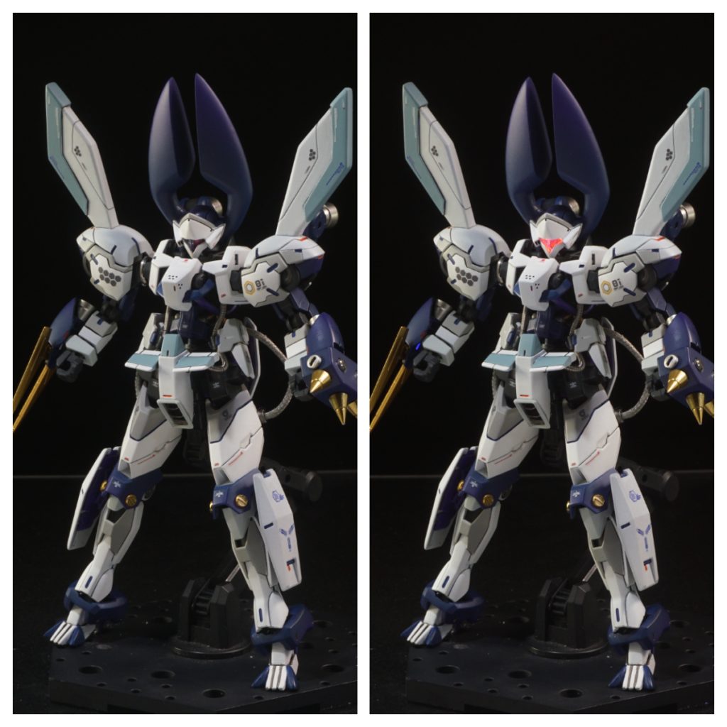 エアテックス ブラックライトペイント ルミネ 赤で塗装しているのでゴーグルがブラックライトで光ります。