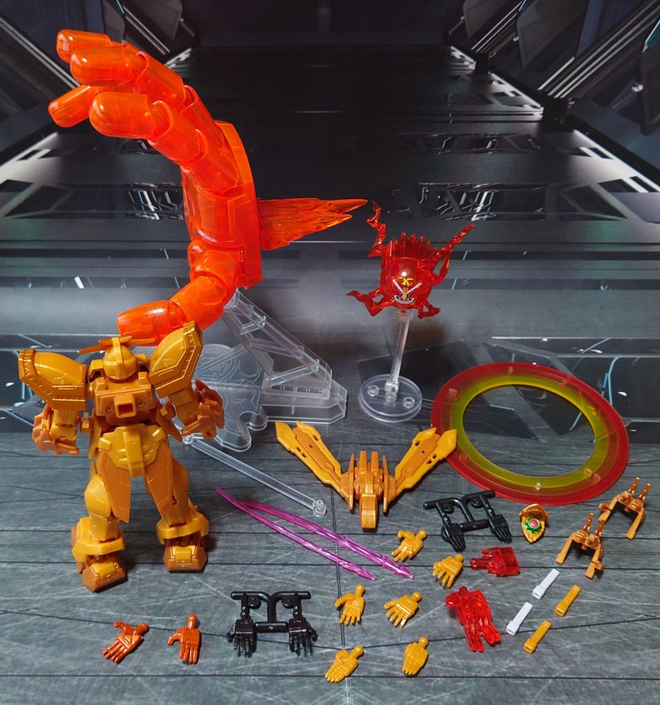 付属品一式。手首の接続軸はRGゴッドガンダムより太いため、無加工では交換できませんでした。■塗装工程石破天驚ゴッドフィンガーエフェクト:蛍光オレンジ