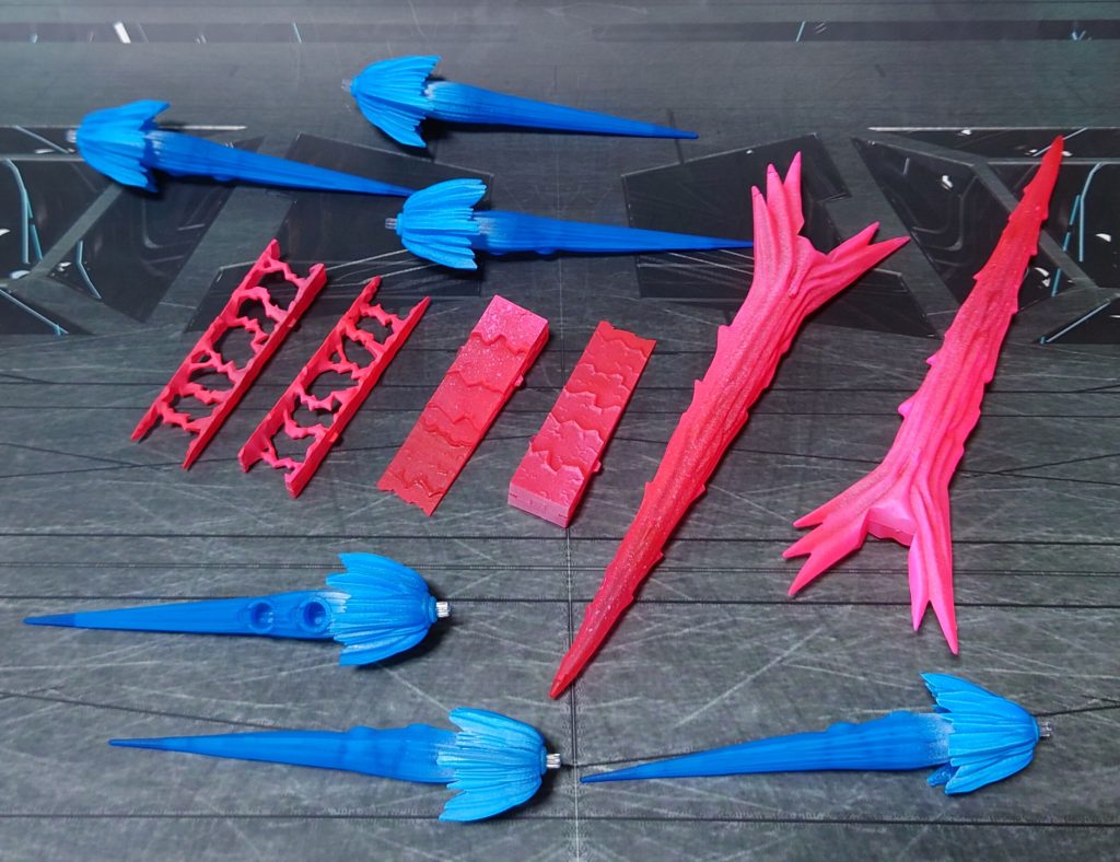 エフェクト1セット分。■塗装レシピフィン・ファンネル発射エフェクト：ベースホワイト、メタリックレッド→全体に蛍光ピンクジェットエフェクト：ベースホワイト、メタリックブルー→全体に蛍光ブルー