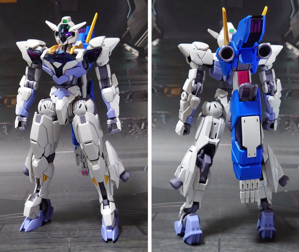 ガンダムルブリスジウの前後ろ。シェルユニットのシールは発光状態を選択しました。