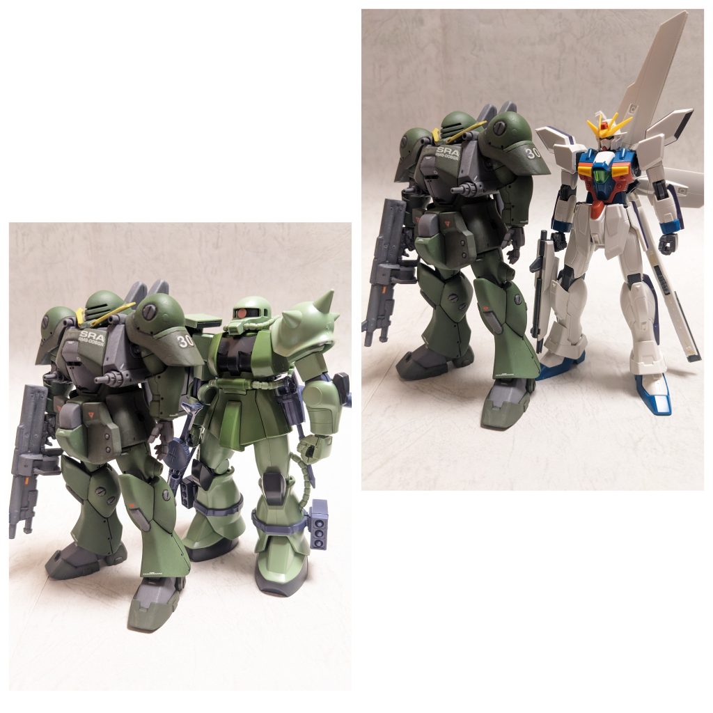 大きさ比較。設定的にザク、ガンダムxよりも背が低くないといけないのですが、うん、まあ許容範囲内といった所でしょうか。