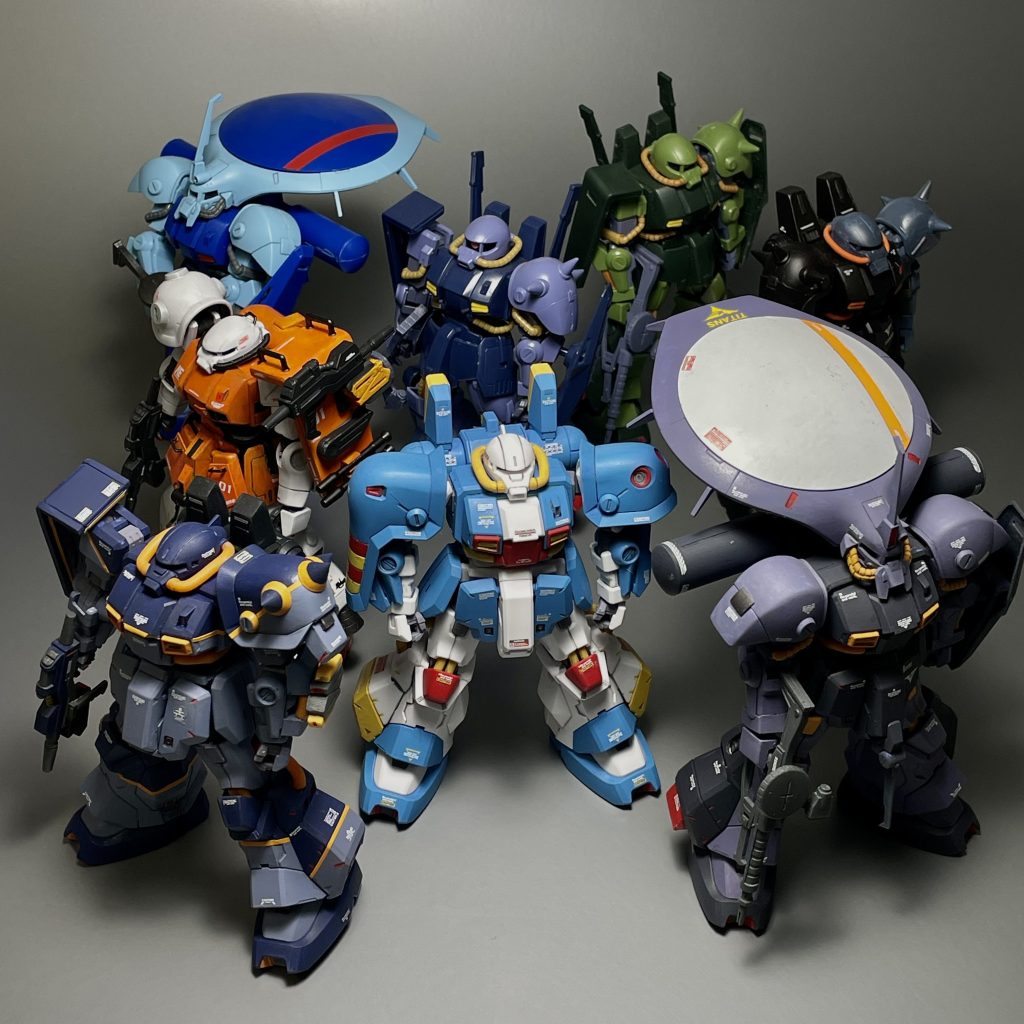 我が家のハイザック系でパシャリ。まだまだいろいろ作りたいですね。一部はオリジナル機です。ハイザック最終試験型https://gumpla.jp/hg/1266035