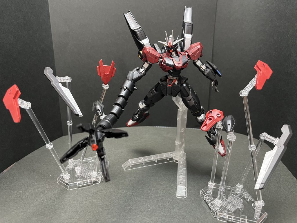 以上、ガンダムエアリアルE(エリクト)でした。プロスペラの歪んだ想いを受けたエアリアル。本編じゃあんな平和に隠居したり、キーホルダーになったりしたのに(´・ω・`)もう出だしからうちのプロスペラは悪役ポジなのでw今まで作成した水星プラモに名前を付けていたのですが、気づけばこんな感じに。Eはだいぶ前から決めて作成したのですが、写真や構図、話作りをしていたら時間が掛かってしまい💦擬似スパロボは投稿のカロリーが凄い…ルブリスA(アロガンツ)ディランザB(ブライド)エアリアルC(チェーンソー)エアリアルD(デチューン)改修型エアリアルE(エリクト)ダリルバルデF(フリーダム)Gファラクト(ガブスレイ)重装ディランザH(ハイパワードバウンサー)ルブリスI(インフェルノ)デミバーディングJ(ジャグラー)↑みんな過去作品におります\(//∇//)\笑次回で擬似スパロボbルートを最終回にしたいと思います。エアリアルの破壊を妨害し、ブレード達の前に現れた相手が明らかに!テッカマンブレード視聴済みやスパロボやってる勘の良い方はもう分かってそう…(´・ω・)