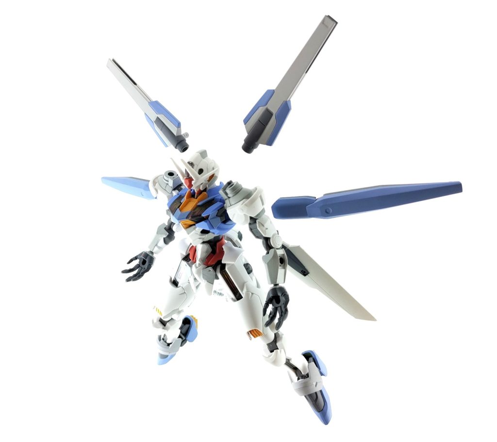 日…太陽…日輪…ゴッドモードです。ビックアーム・ユニットとサテライトキャノンのリフレクターとGNフィンファングをビットのように背面に展開するモードです。強引です。