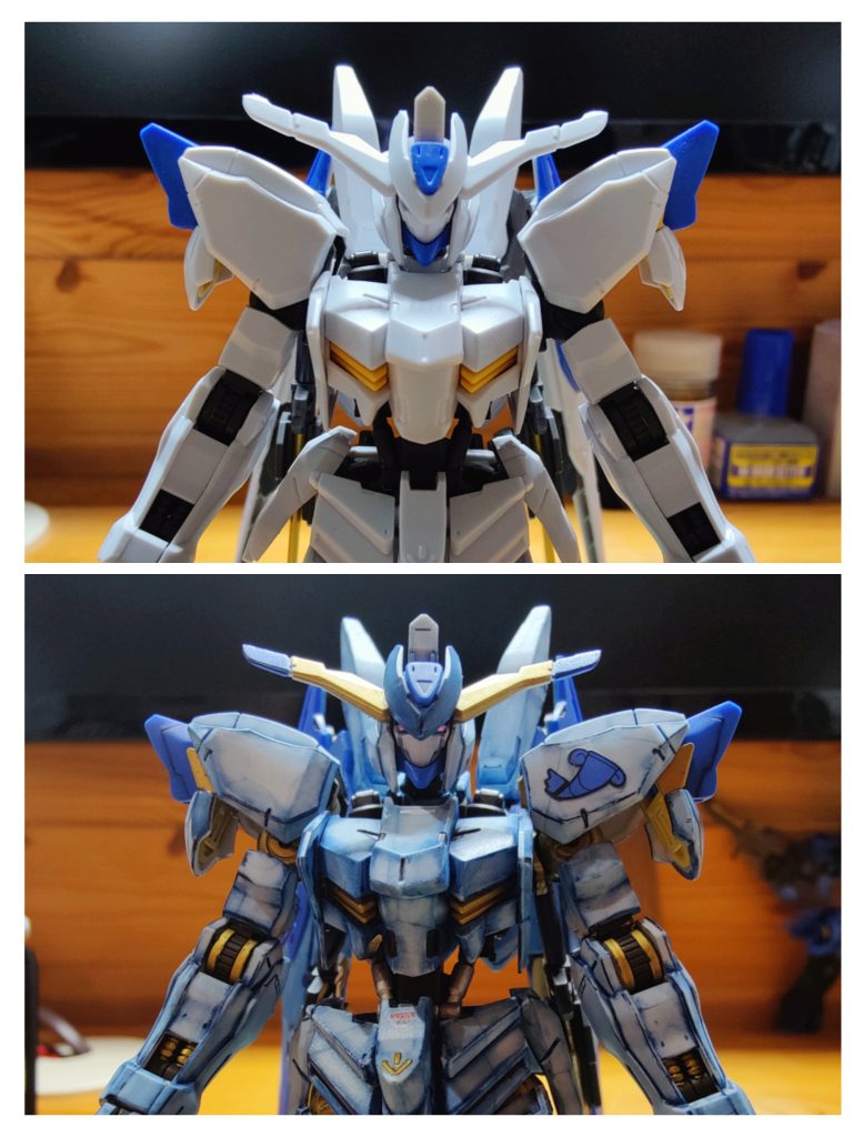 上が塗装前、下がグラデ処理後。