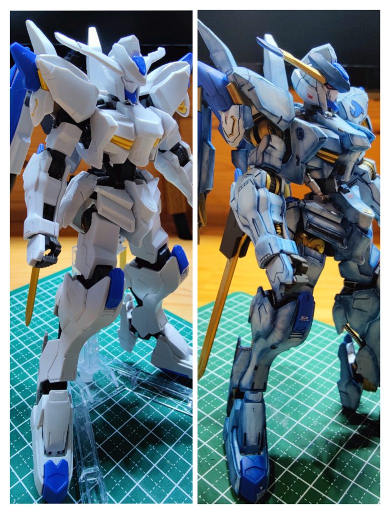 左が塗装前、右がグラデ処理後。