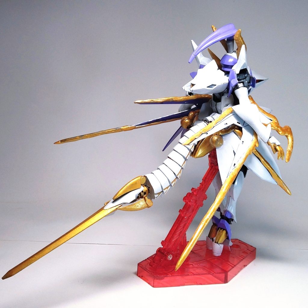 バランス最悪なのでベース必須。今回もガイアカラー筆塗りで、久々にちゃんとサフを吹いた上でやっとリターダーを導入したので以前よりは綺麗に見えるかと。また、テキトーに1:1配合ですが調色もチャレンジしてみました。