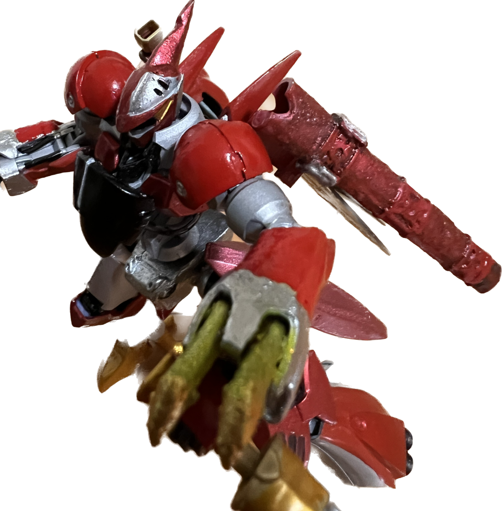 ワイヤークロー周りと武器の鞘はアクリルガッシュのラメカラーで少し凸凹をつけて生物感をーと思ったけど全体的にやればよかったかなと後悔