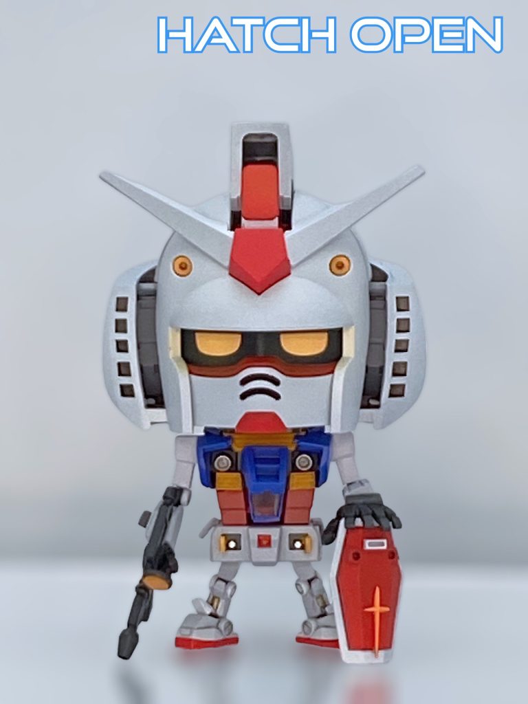 SDコン参加にあたり、可動化だけでは最近のハイディテールなSDキットと勝負できない…でもガンプラくんの超絶ディテール化は何か違う。と思っていたところに、コメントからヒントを得てハッチオープンを追加しました!計16箇所のハッチをプラ板等で作成、小さなハッチは軸棒無しで挟んでいるだけなので、ガシガシ動かしているとポロリもありますが、軽いので初期RGほどではないです😁中身はディテールパーツやプラ棒等でそれっぽく。コアファイターのキャノピー的な箱組パーツがお気に入りです😆