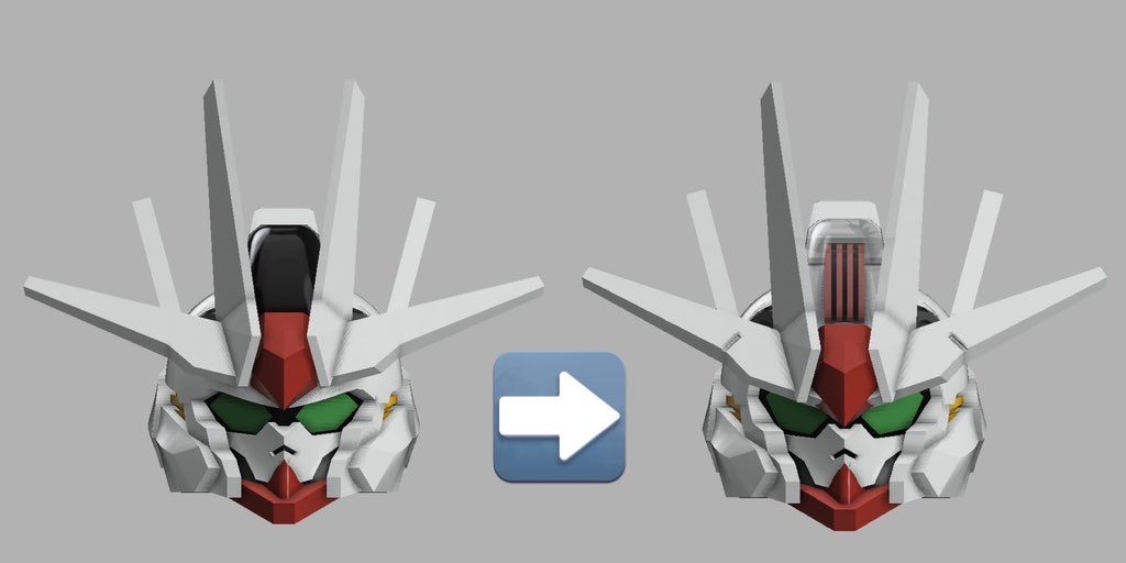 頭部モデリングです。HGの頭部を参考に一度リアル系でモデリングして後にデフォルメ調に調整してみました。