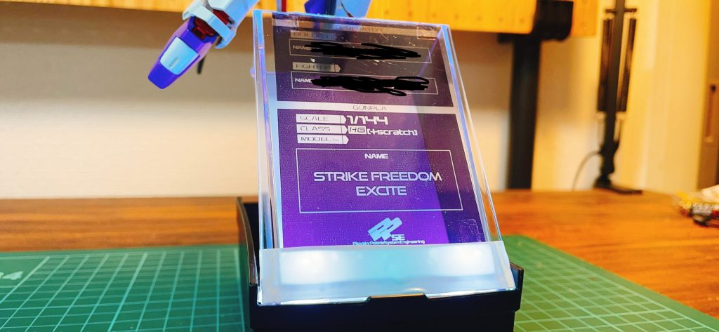 写真撮り忘れましたが、このあと画像編集でビルダーとファイターの名前、機体名を入れてOHPフィルムに印刷したら完成！(名前はガッツリ本名なんで隠しました笑)