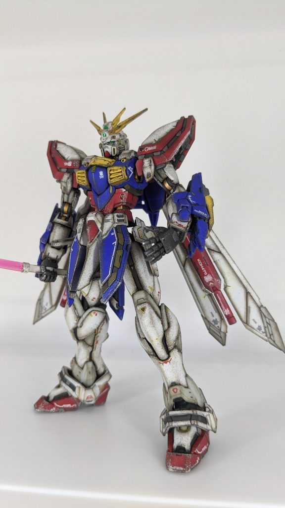 内部フレームはポイントメタリック塗装。(肘関節が分かりやすいです)外装はランナーごとスミ入れし、スポンジチッピングにリアルタッチマーカーからウェザリングマスターでお化粧といういつものパターン。