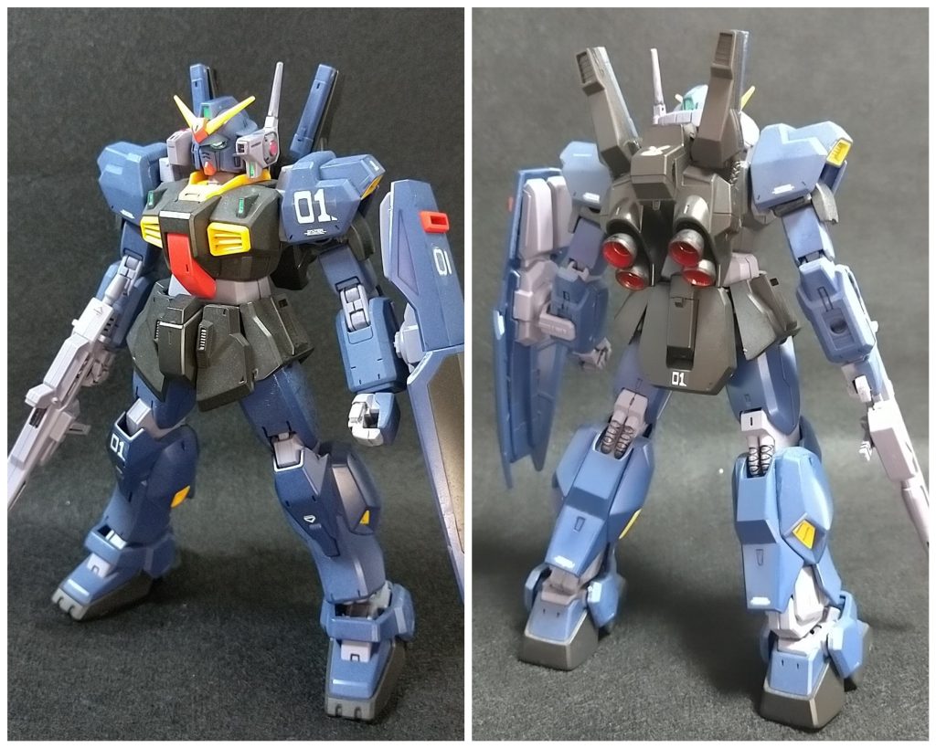 黒背景。機体の成形色が明るく、実物と違う印象で写ってしまい、メイン写真としてはボツ。