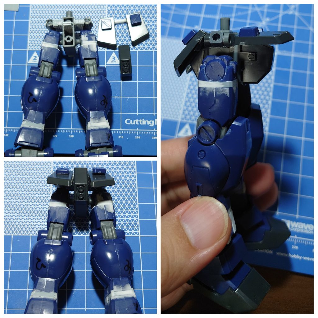 腿とスネを2ミリずつ延長し、リヤアーマーは可動するようにして反り返るポーズが取れるようにしました。