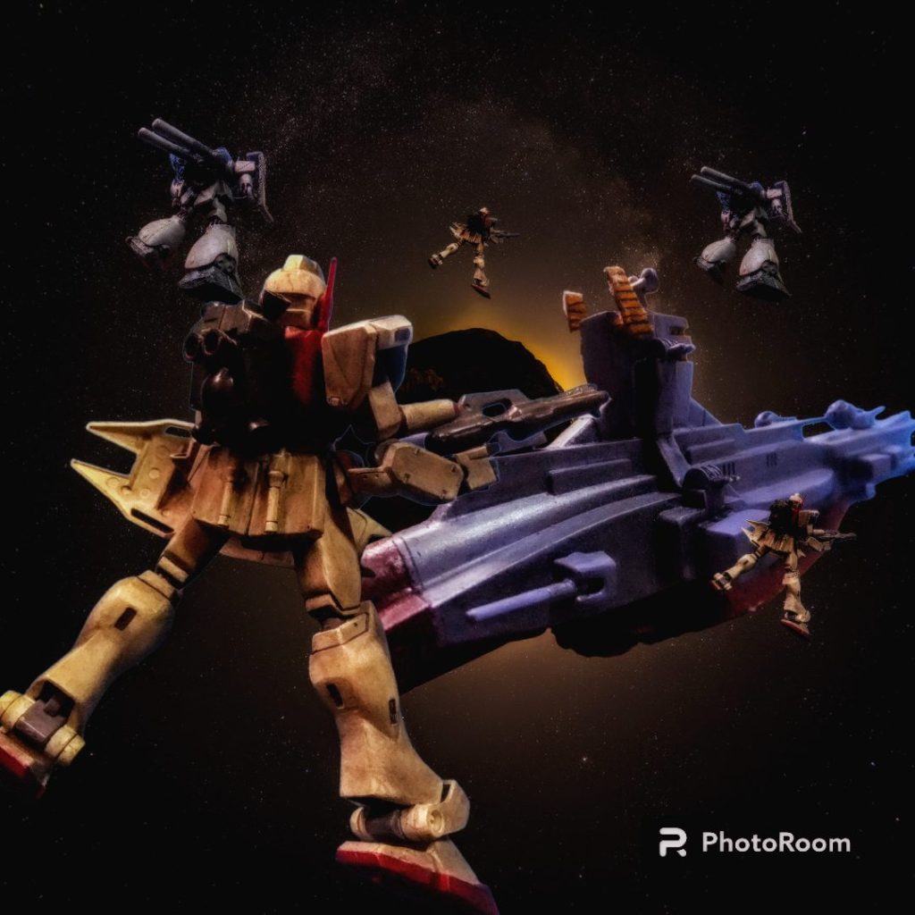 こちらのジムコマンド宇宙用も旧キット、チラッと出ているマラサイもHGUCでは無く旧キットの改造品デス😁