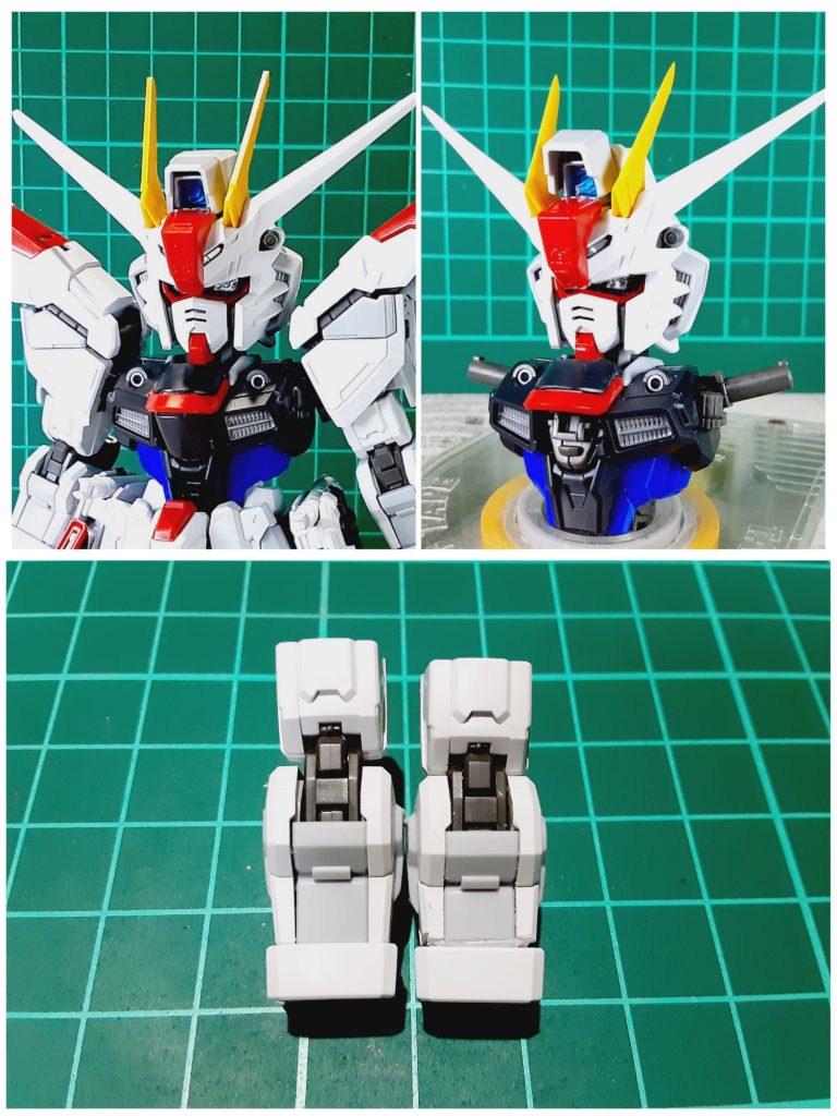 仮組した際顔が面長に感じたので削り調整、同様に腕も長く感じたので前腕を詰めて調整しました