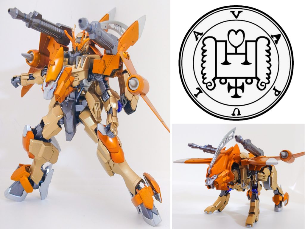 色々な鉄血シリーズのパーツを使用しております。ライオン部分は一部ゾイドを流用してます。