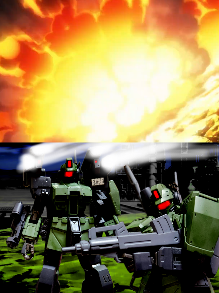 ロボ「ヒャハハハハ!吹き飛んだぜアイツら!やったなロス!」ロス「いくらドムでもミサイル爆撃ならもたないだろ」