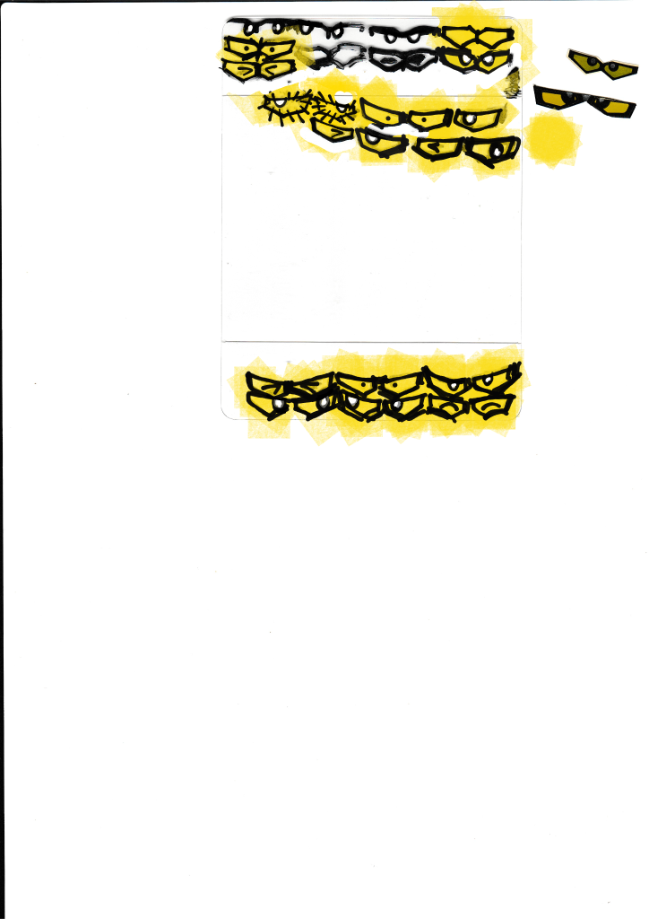 手繪眼上段係 騎士高達 ，中段係 V コマンド ，下段係コマンド。第一次畫好多瑕疵。例如大小不一致之類。