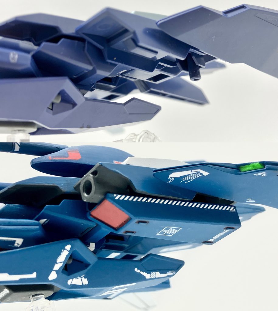 改修箇所④バックパックの3ミリ軸が見えてるのが見栄えが良くなかったのでボールデンアームのパーツで隠しました。