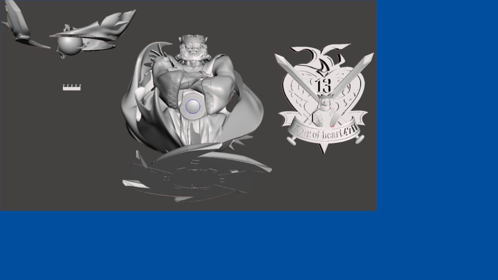 コレ全部CADで作って3Dプリンターで出力したものです。きれいに腕組みさせるの大変だったなぁ…。あと顔面からデータ作り始めて気が付いたら全高が30センチ超える大きさになっててビックリしたなぁ、などなど大変でした^^;