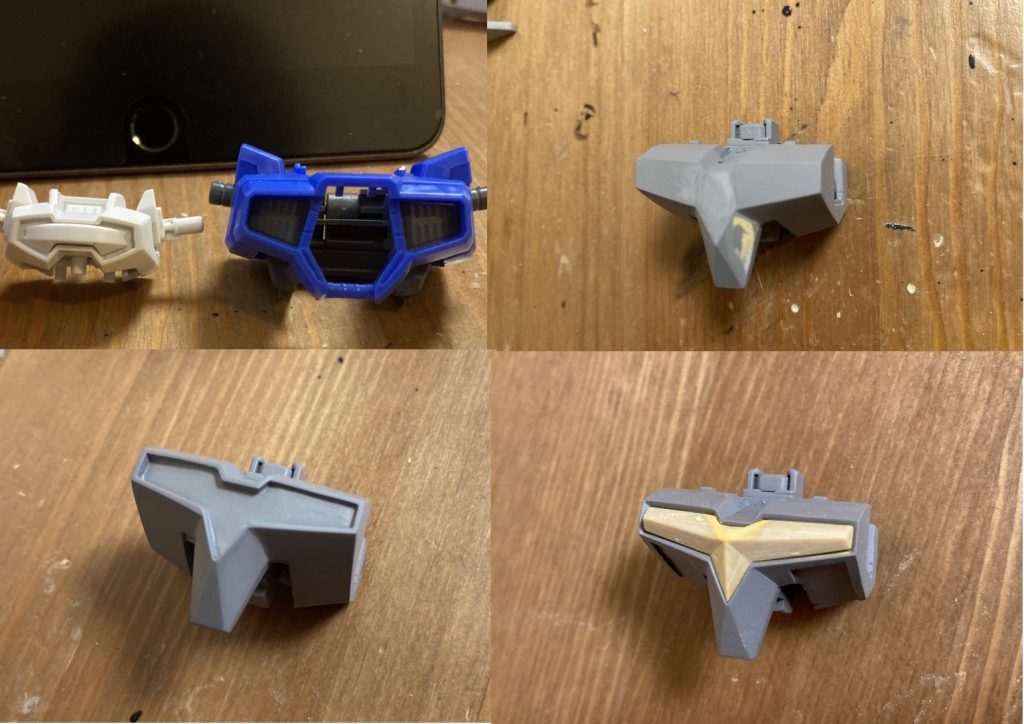 【胸部】「MG ガンダムAGE-1」では大きすぎたので、「HG Gバウンサー」を芯にプラ板とパテで作りました。胸部のレリーフ?が超鬼門!