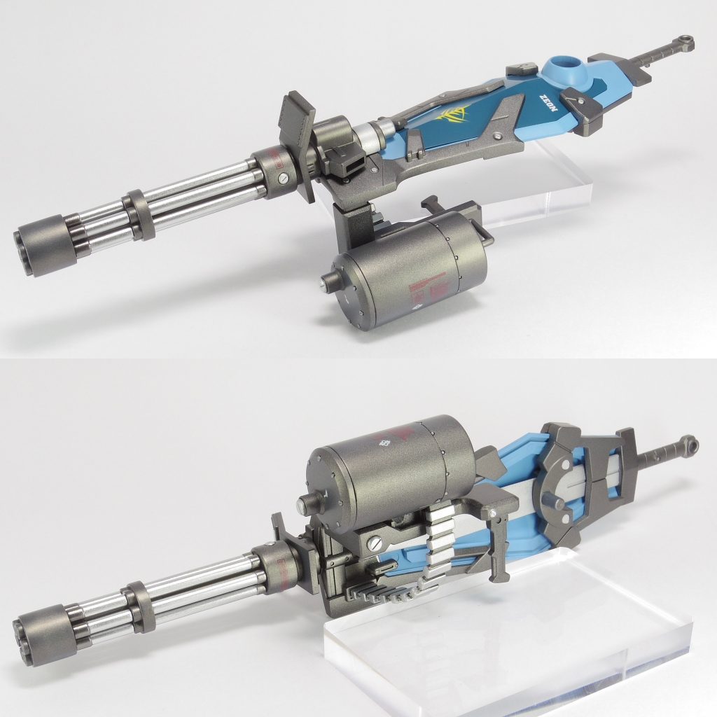 今回の製作で一番頑張ったのがガトリングシールドです。穴という穴にディテールアップパーツを入れて、各所塗り分けました。