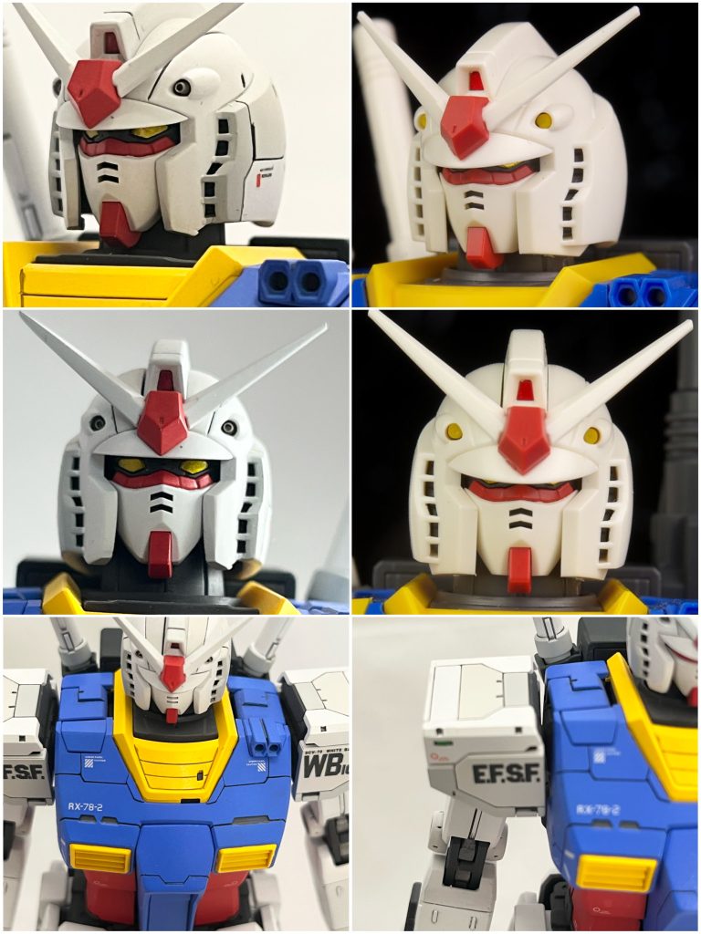 ノーマル（背景黒）は目つきがきつく、顔が大きい印象を受けたので、形状変更していました。またバルカンはメタルパーツに換装しました。