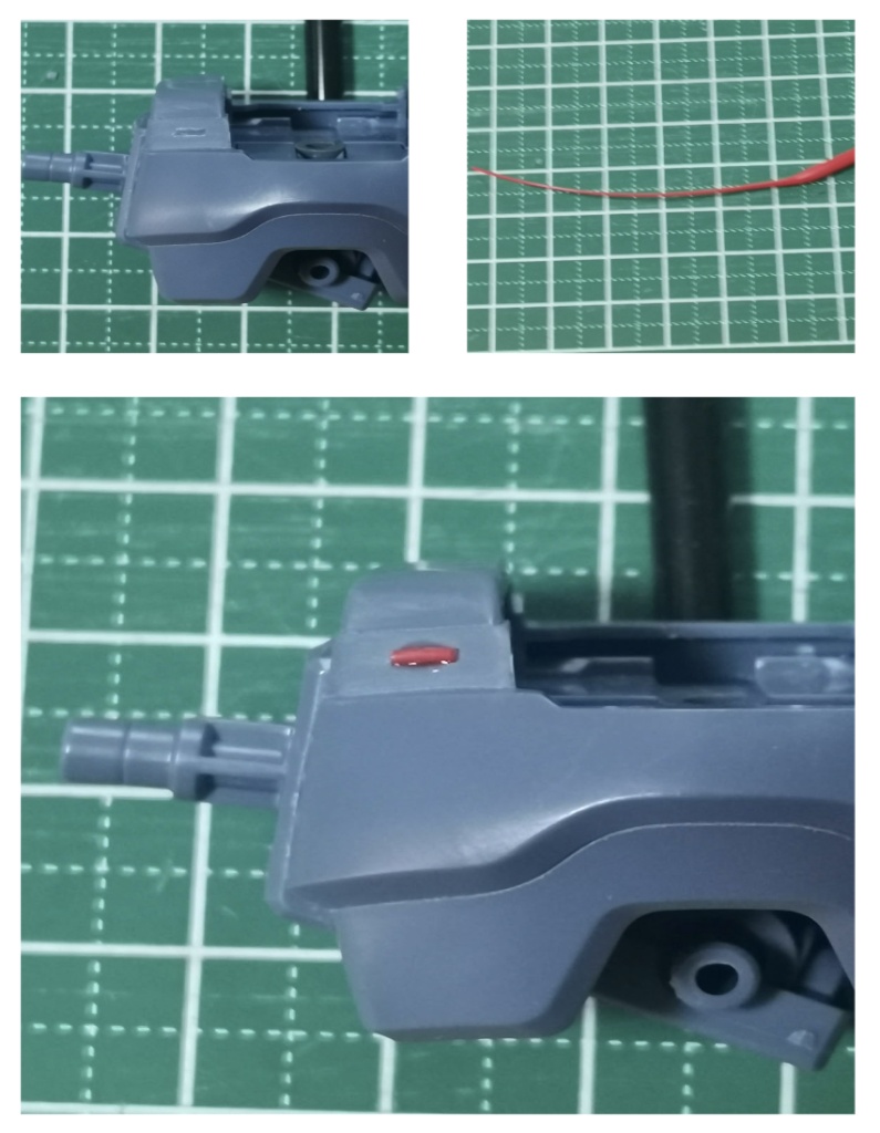 マイナスモールド＆伸ばしランナーを接着し、レッドポイントのディテールを追加しました。