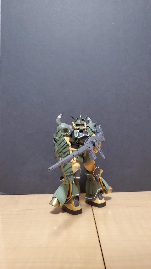 マニピュレーターにあったバルカン砲を頭部に移植、口径を120㎜に改修している。また、ジェネレータの強化によりビーム兵器を使用可能である。頭部のセンサー類を強化しており悪天候下での活動時の影響を少なくしている。