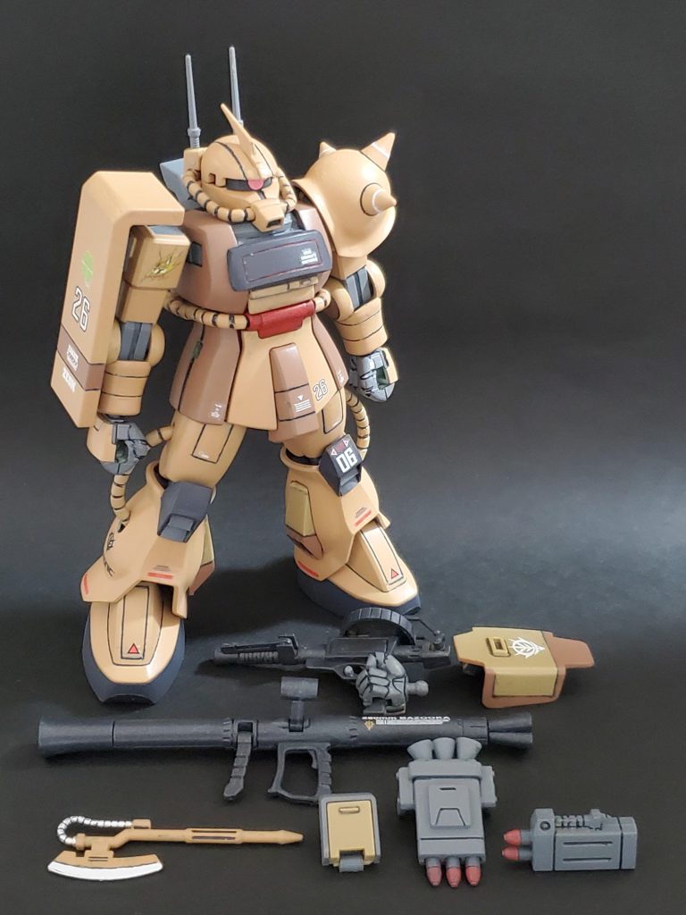 塗装🖌️はクレオスカラーを使用❕本体はウッドブラウン、頭手足はサンディブラウンです👍ここまで触れませんでしたが、敵役で登場した陸戦型ジムと61式戦車も今回の出演のために大急ぎで作りました~💪✨今回も長い投稿に、最後までお付き合い下さりありがとうございました😆✨今までで一番手間暇かけたミキシングザク、観て下さり感謝感謝です🙇✨