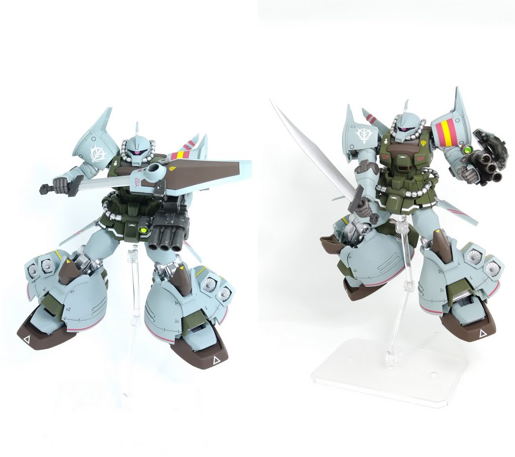 ガトリングガンの玉切れのときは武装解除してシールドを回転させて抜刀。上空からサーベルで斬りかかります。