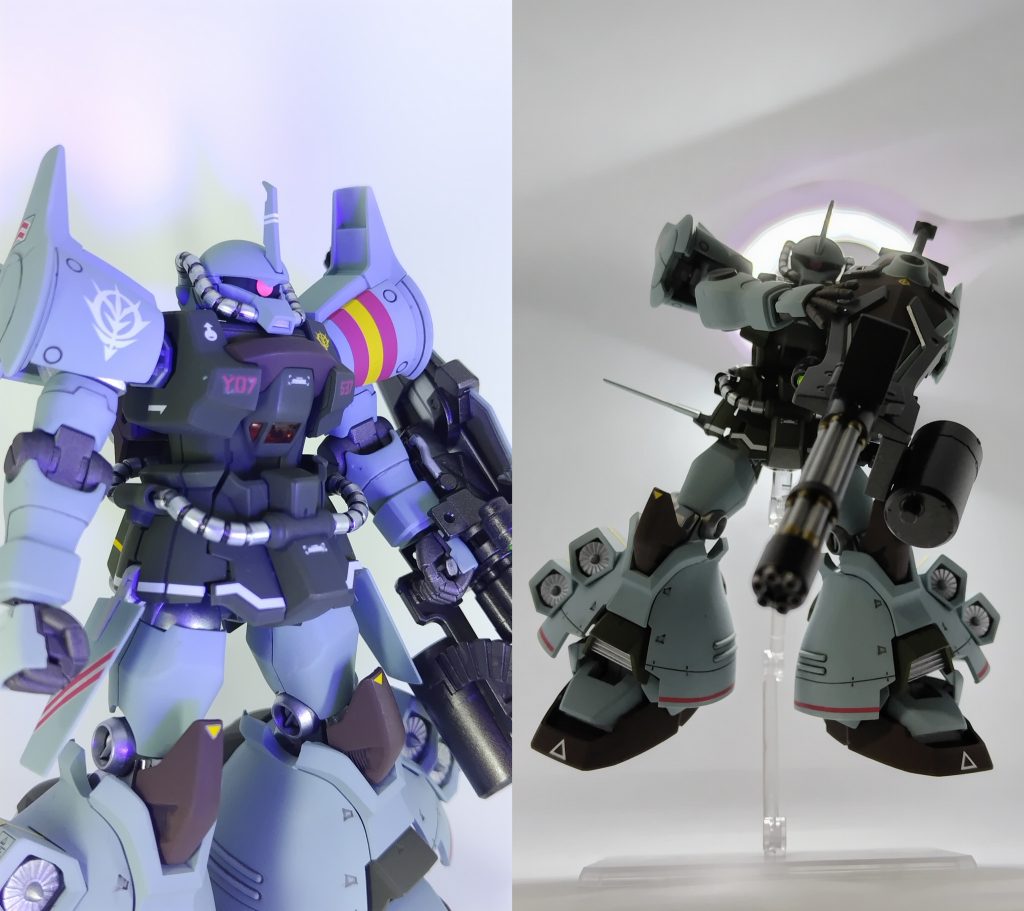 メインカメラはダイソーで買ったキラキラシールを使いました。ブラックライトで発行します。アニメでグフ逆行で襲いかかってきたシーンもカッコよく再現出来ます。