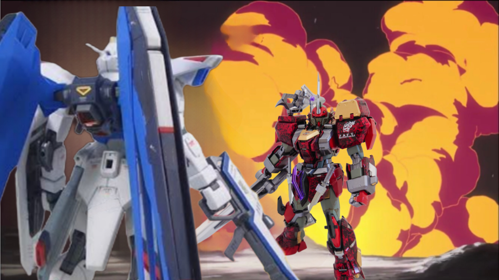 ということで、エクスパーダデュエルのスラッシュシュラウド装着でした。今回もやりたいことを詰め込んだ妄想爆発作品でしたが、楽しく制作できました。ちなみに上の写真は、もしもフリーダムガンダムと遭遇していたらという妄想です。