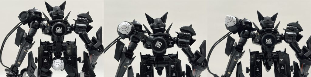 擬似太陽炉のギミックです。ジョイントはHGジンクスのパーツとネオジム磁石を使って接続しています。本当はMGジンクスの擬似太陽炉を使うべきでしたが、手元に無いしサイズ的にも少し大きく感じたのでHGのものを使っています。