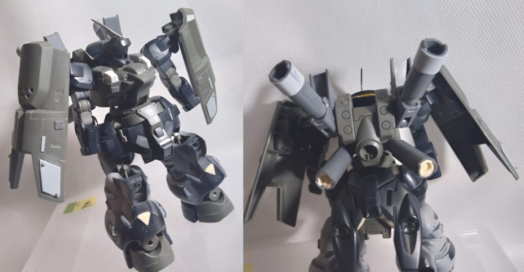 アンテナが無くて寂しかったので、プラバンで付けてみたら結構似合っててお気に入り。ブースター兼プロペラントタンクは、上はパテで固定、下は3mmドリル穴で案外素直にくっついてくれました。大人しめの改造として、それっぽくまとまった気はするので、ざっくりサーフェイサーを吹いてみる事に。