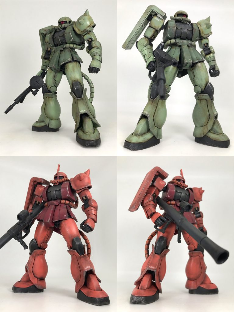 クラウン「助けてください、ウェザリングできません!シャア少佐、助けてくださ〜い!」シャア「クラウン…ザクには綺麗な塗装をする性能はない。気の毒だが…しかしクラウン。無駄死にではないぞ。おまえが連邦軍のモビルスーツを引きつけてくれたおかげでウェザリングする事ができるのだ」