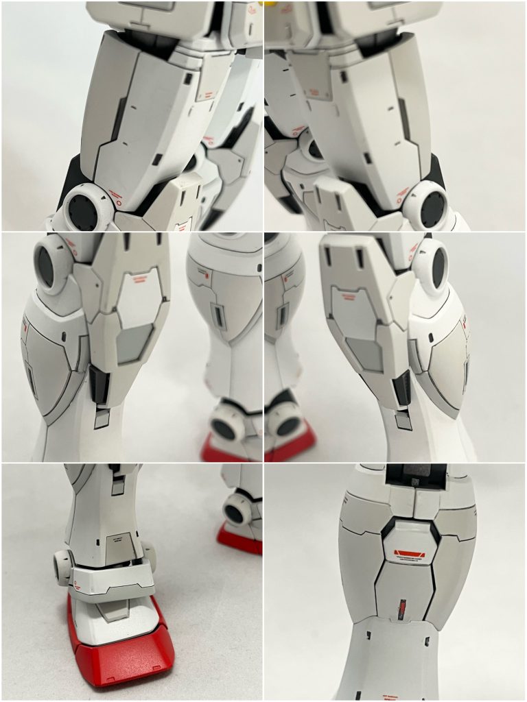 脚部ディテールアップ画像。スジボリのラインに沿って塗り分けました。