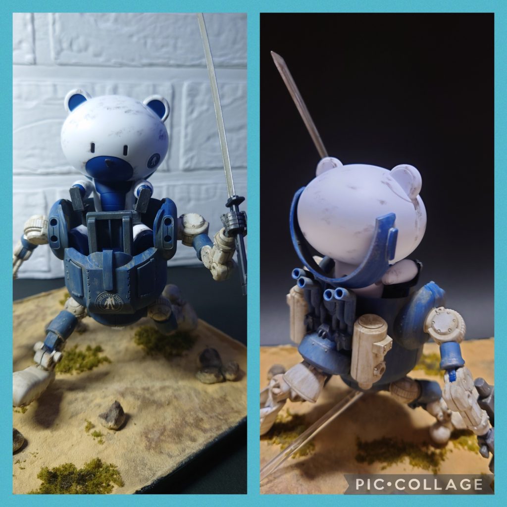 モビルハロ&プチッガイです!プチッガイの余剰パーツと家に転がってた関節パーツなどを組み合わせて、コックピットを自作しました。ただ乗せるだけだと、操縦してる感がなかったので。。。ハロの支えが、プチッガイの頭にフィットします!同じ改造を考えている方の参考になれば。また、境界戦機の日本刀とガンダムのビームライフルを持たせています!