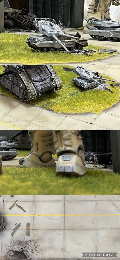 「軍用滑走路/芝生と路面」■芝生の植え込みにはグラスアプリケーターを使用し芝生を立たせています。静電気で髪の毛を逆立たせるのと同じ仕組みです。芝生の範囲がかなり広いジオラマなので今回肝になると思い購入しました。静電気の及ぶ範囲を確認しながら振り撒かないと芝生が寝てしまったり、焦って寝てしまった上から振り撒いてしまうと量が多過ぎてしまったりと、修正が難しい仕組みとなっています。ぶっつけ本番ではなく、練習してからの方が良いと思います。4㍉の芝が一本づつ立った時は凄いと思いました。仕上がりは良いので購入して良かったです。■誘導路は「重曹」と「木工用ボンド」を混合しヘラで塗り固めた後ペーパー掛けして平に仕上げました。「コンクリート板の誘導路」です。愛読書「Armor modeling」の受け売りで、いつもの私のやり口です…。記事曰く「アスファルトで舗装するのと同じ原理で骨材を塗り固めてゆく」と…。表面のざらっとした質感を出すには何かしら「骨材」を入れた方が良いのですがその記事では「重曹」でした。骨材として打って付けの素材だと思います。石膏に比べて程よく粒子が荒く木工用ボンドとの混合比の違いで硬度の調整が可能です。手間のかかるやり方ですが、その分仕上がりでちゃんと応えてくれます。