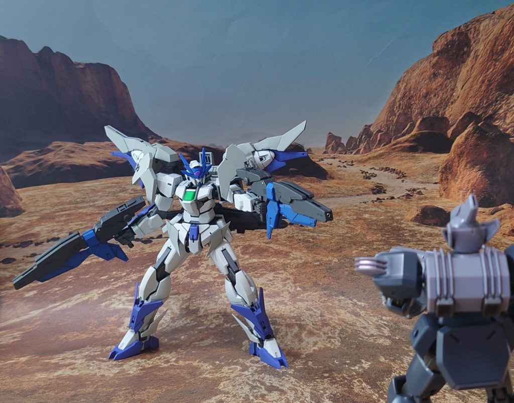 アームドウェポンバインダー・ビームキャノンモード(メビウスビームキャノン)でエルドラドートレスを撃つ。