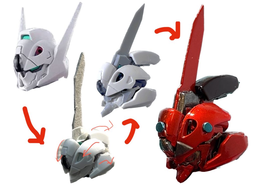 顔はちゃんと本家イドの変形シーケンスに倣ってルブリスの頭パーツを切り刻み、その通りに再配置してます(๑•̀ㅂ•́)و✧