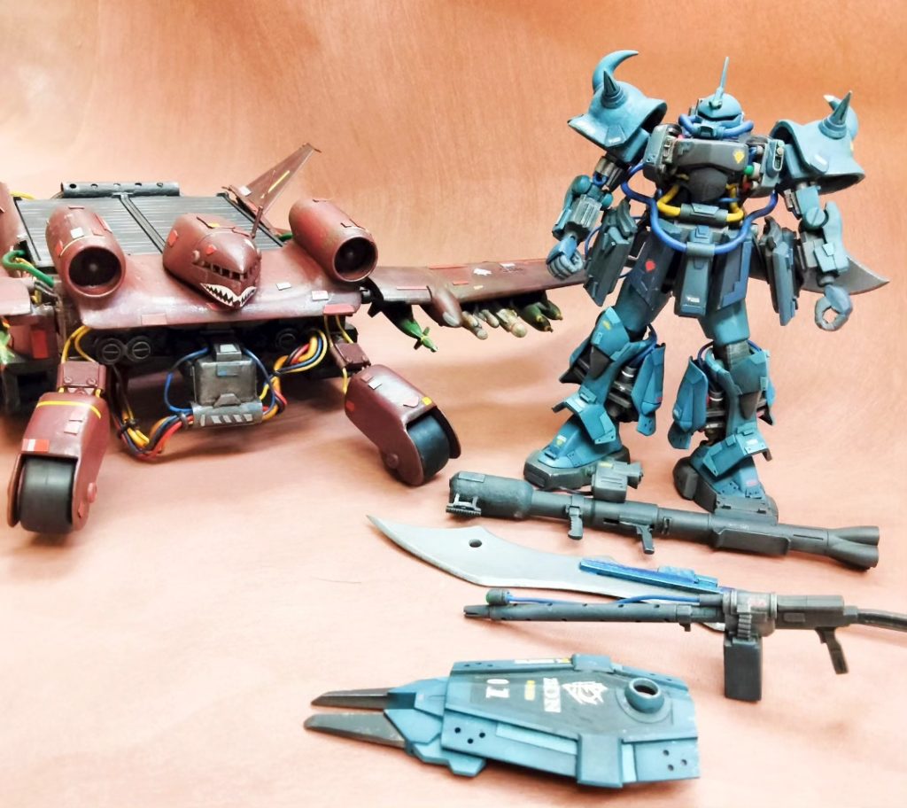 アニメのドダイYSはMSを載せて飛ぶには小さい気がしたので大き目サイズで作りましたけして、乳酸飲料の容器に合わせて作ったらデカくなってしまった・・・わけでは無いですよ。