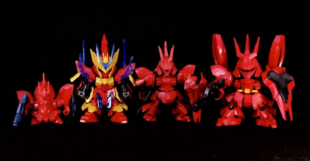 左から初代BB戦士SD三国創傑 張遼SDCS サザビーSDBB戦士 FFサザビー