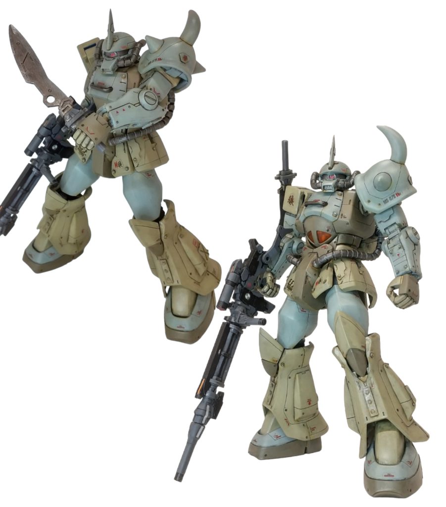 狙撃機。パワーアップしたとは言え、所詮グフなので火力をビームライフルに全振りとなります。一応、コンバットナイフも装備。パイロットは、春美軍曹