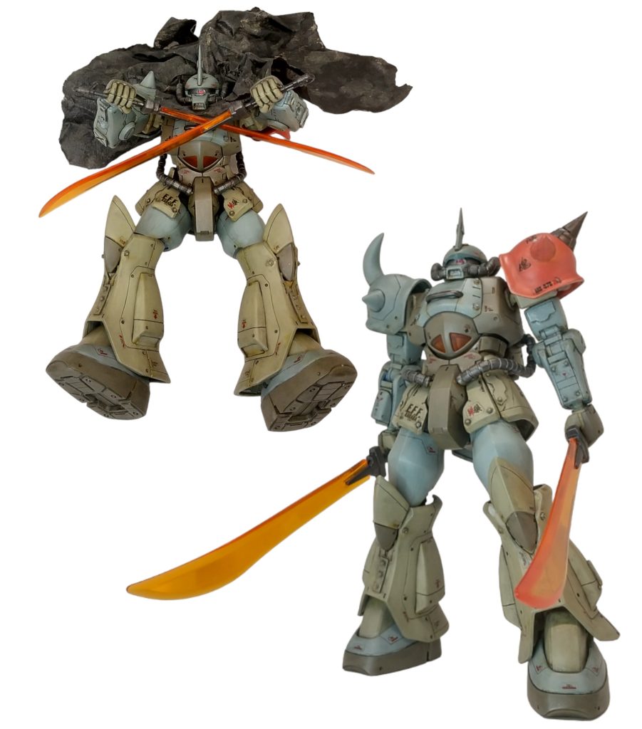 近接戦闘機。見ての通り、このパイロット藤代伍長は、痛い子です。宇宙世紀前の極東で流行ったア○メ文化に陶酔しており、レッドショルダーのキ○コや、二刀流＆マントの剣士ユ○を真似てみたりしています。